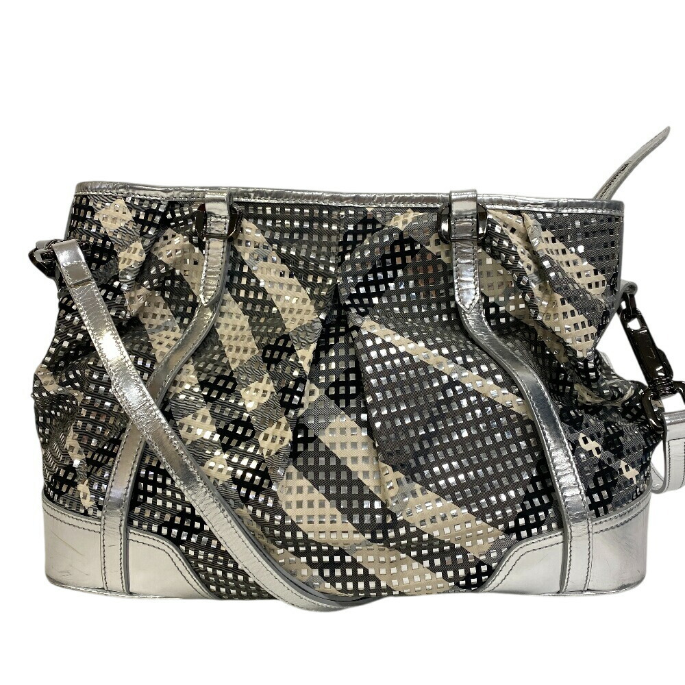 BURBERRY Beat Check Shoulder Bag Crossbody Silver